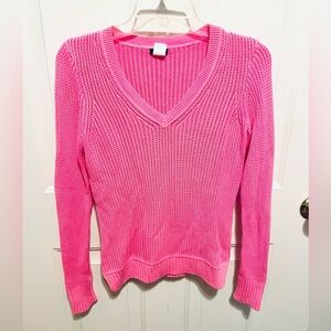 J.Crew neon pink knit V-neck sweater